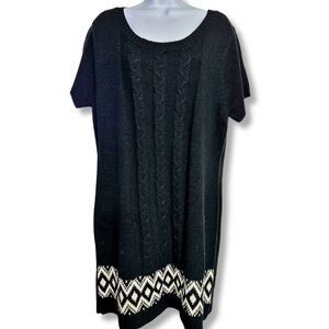 EXTRA TOUCH Sweater Dress Black White Chevron Cable Knit Women’s Plus Size 2X